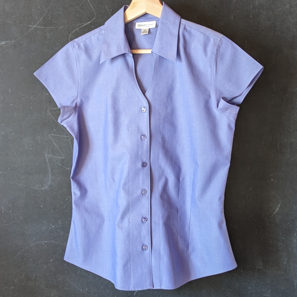 Coldwater Creek Button Down  Crisp Cotton Short Cap Sleeve Sz XS